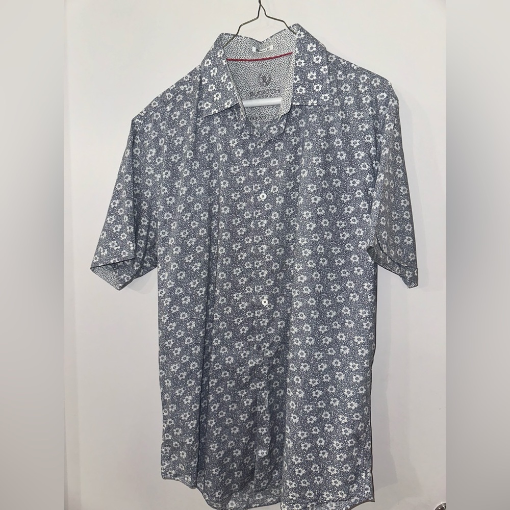 Bugatchi Men Large Short Sleeve Shaped Fit Dress Shirt (Cotton)